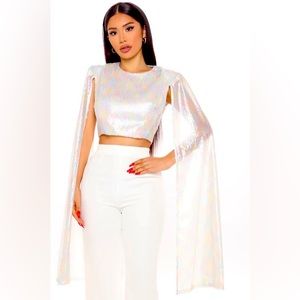Fashion Nova Sequin Set Babe White Pant Set Sz Med